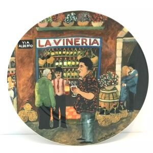Vtg. Williams Sonoma Tuscan Storefronts "La Vineria" Dinner Plate By Guy Buffet